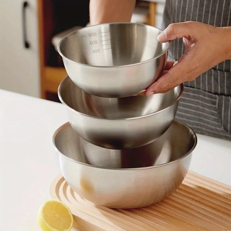 3 Stainless Steel Mixing Bowls with Measurements