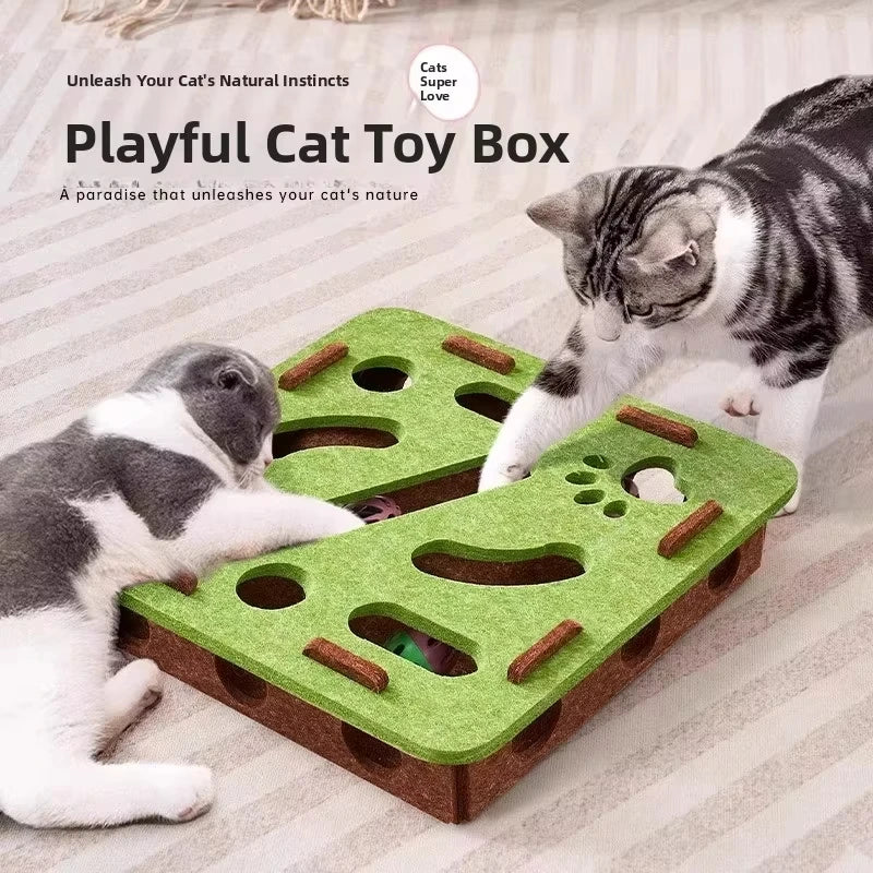Felt Puzzle Box Cat Toy - Indoor Exercise and Entertainment with Ball for Cats