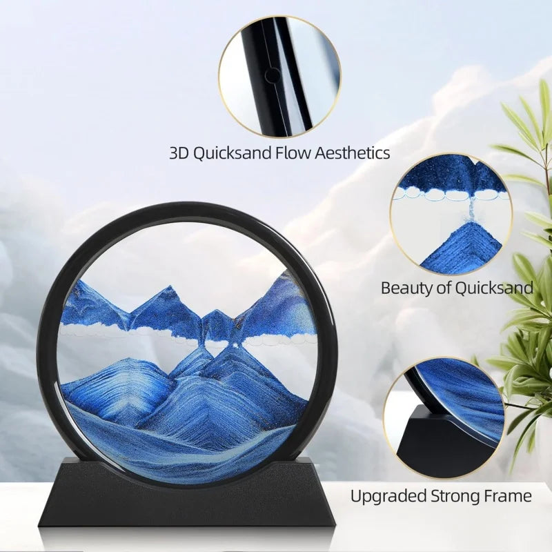 3D Hourglass Quicksand Moving Sand Art Picture round Glass Deep Sea Sandscape Craft Flowing Painting Home Office Work Decor