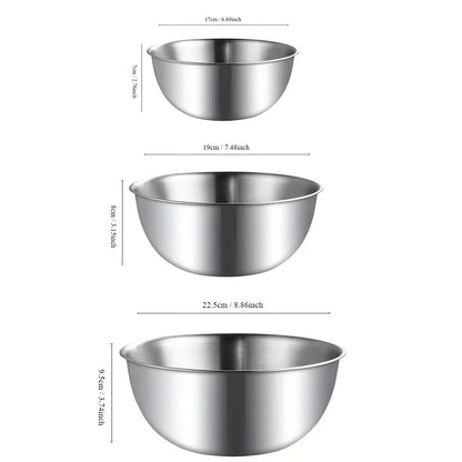 3 Stainless Steel Mixing Bowls with Measurements
