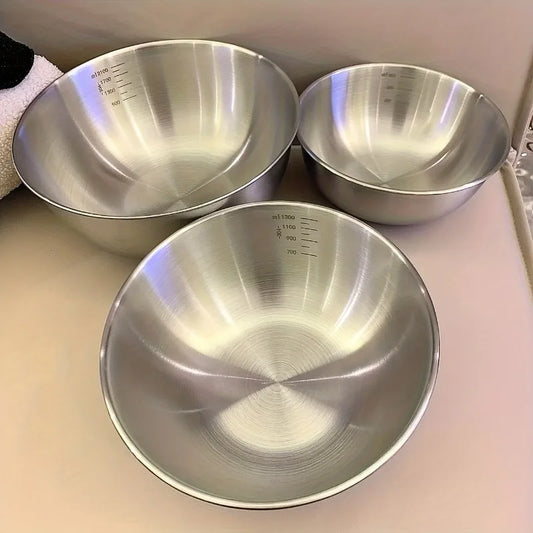 3 Stainless Steel Mixing Bowls with Measurements
